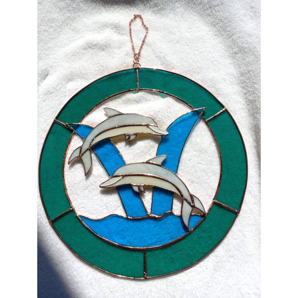 13" Stained Glass Dolphin Sun Catcher Coastal Suncatcher